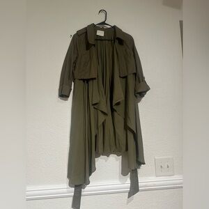 Line and Dot | Lightweight Long Coat in Olive Green size Medium